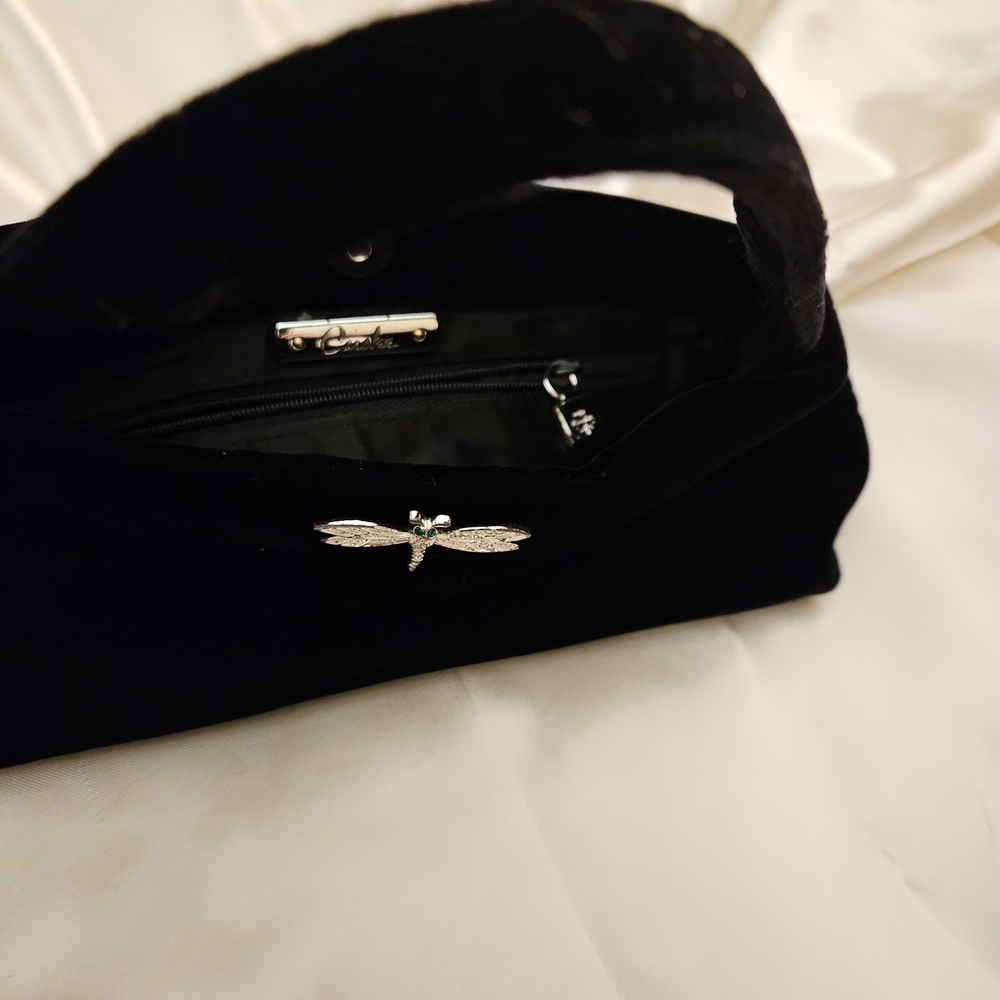 Carolee Black Velvet Clutch with Silver Dragonfly - Picture 7 of 9